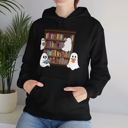 Cute Ghosts Reading Books Hoodie Ghosts Reading Hooded Sweatshirt Vintage Boo Reading Halloween Pullover Hoodie Teacher Halloween Book Lover