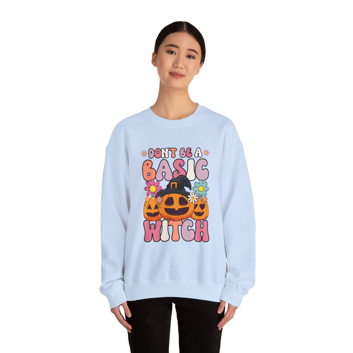 Don't Be a Basic Witch Sweatshit Retro Halloween Sweater Groovy Halloween Witch Sweat Spooky Season Apparel Crewneck Halloween Women Gift