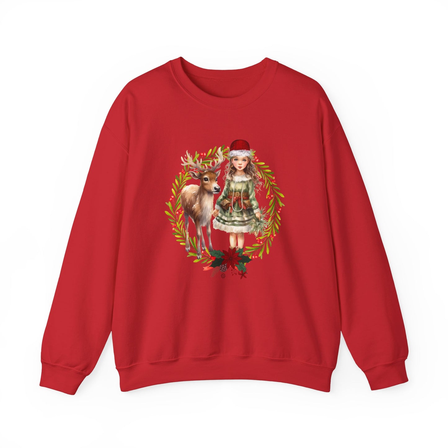 1950s Vintage Reindeer Christmas Sweatshirt Vintage Girl and Reindeer Sweater Retro Christmas Sweater Vintage Graphic Tee  Rudolph Crewneck