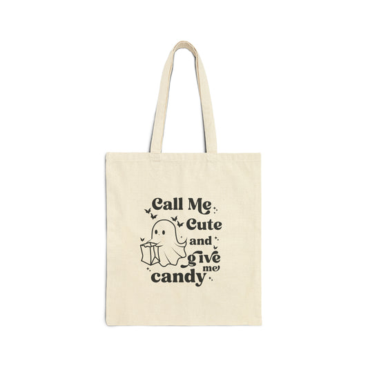 Call Me Cute and Give Me Candy Canvas Bag Cute Ghost Tote Bag Halloween Canvas Bag Trick Or Treat Bag Candy Tote Bag Spooky Season Kids Gift