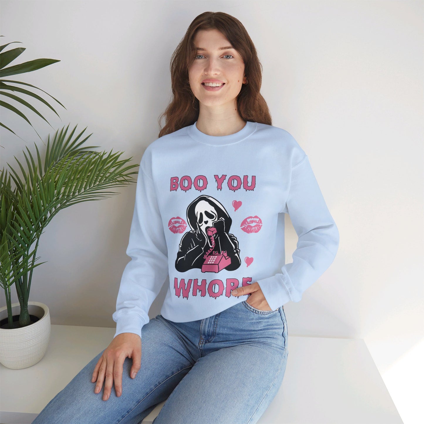 Boo You Whore Sweatshirt Funny Halloween Sweater Spooky Season Sweatshirt Horror Movie Halloween Outfit Ghostface Valentine Sweatshirt Gift