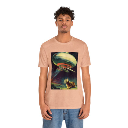 Funny Spaceship Cat UFO Shirts Unique Flying Saucer Weird Cool Gift Retro Vintage Graphic UAP tshirt Galaxy Cat Unisex T-Shirt Cat Lover Tee