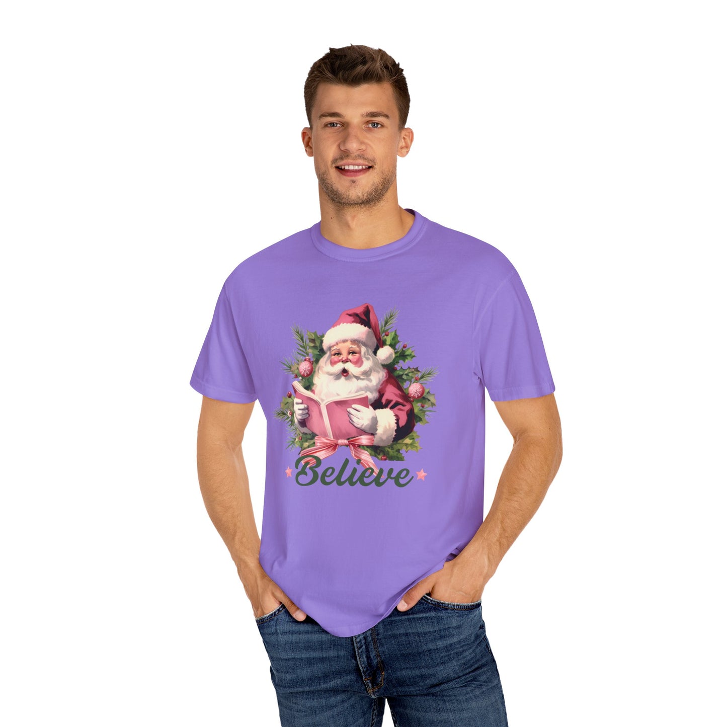 Comfort Colors® Believe Christmas Shirt 1950s Vintage Pink Santa Tshirt Vintage Christmas Believe T-shirt Retro Christmas Party Tee Believe