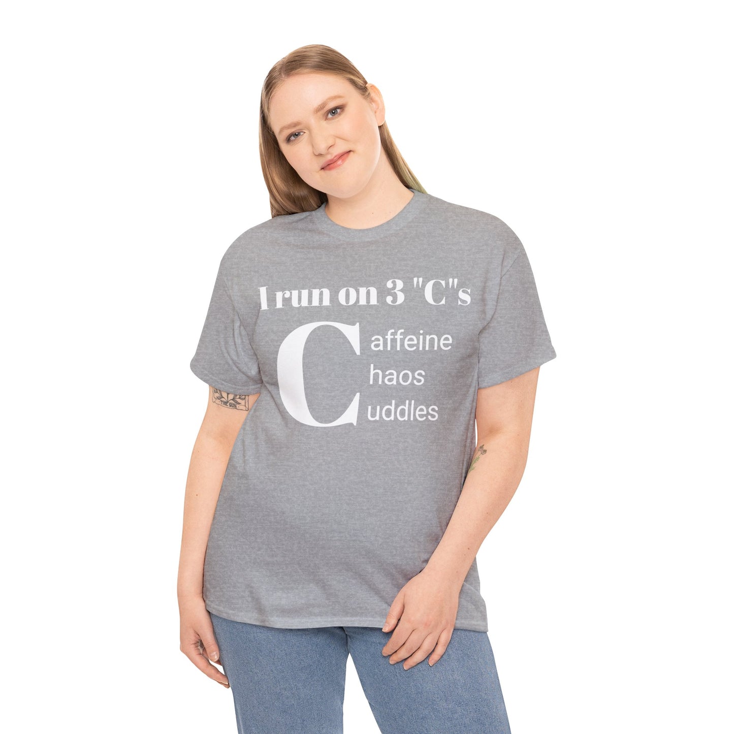 Funny Mom's Unisex Heavy Cotton Tee,"I run on 3 "C"s..",Mother's Day Gift,T-shirt for Her,Ladies Adult Unique Novelty Present