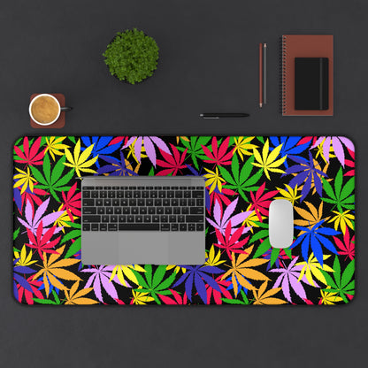 Cannabis Gaming Desk Mat Colorful Office Desk Accessory Marijuana Mouse Pad Pot Leaves Desk Pad Weed Large Mousepad XL Unique Gift Men