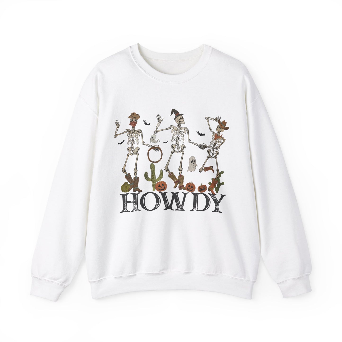 Howdy Cowboy Skeleton Sweatshirt Funny Halloween Sweater Retro Halloween Sweatshirt Western Halloween Party Outfit Rodeo Dancing Skeleton