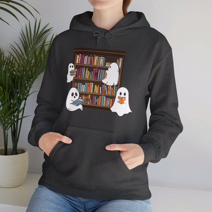 Cute Ghosts Reading Books Hoodie Ghosts Reading Hooded Sweatshirt Vintage Boo Reading Halloween Pullover Hoodie Teacher Halloween Book Lover