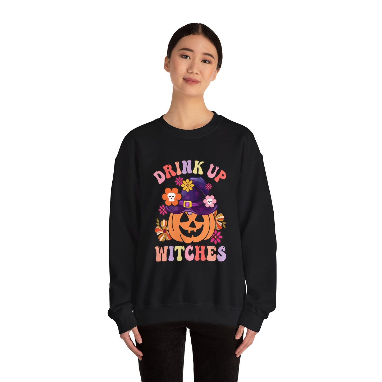 Drink Up Witches Sweatshirt Funny Halloween Retro Halloween Party Sweater Witches Sweatshirt Groovy Halloween Outfit Group Halloween Sweater