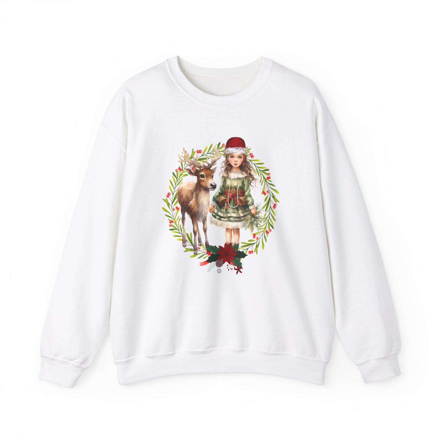 1950s Vintage Reindeer Christmas Sweatshirt Vintage Girl and Reindeer Sweater Retro Christmas Sweater Vintage Graphic Tee  Rudolph Crewneck