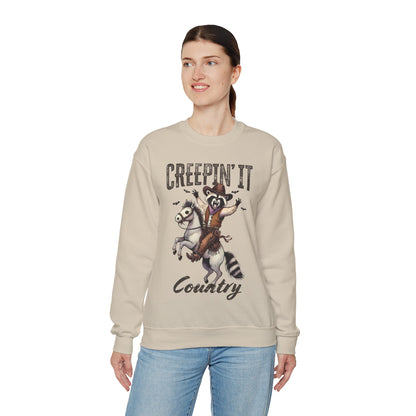 Raccoon Cowboy Halloween Creepin' It Country Funny Meme Sweatshirt Rodeo Raccoon Cowboy Pullover Sweater Western Rodeo Halloween Spooky Gift