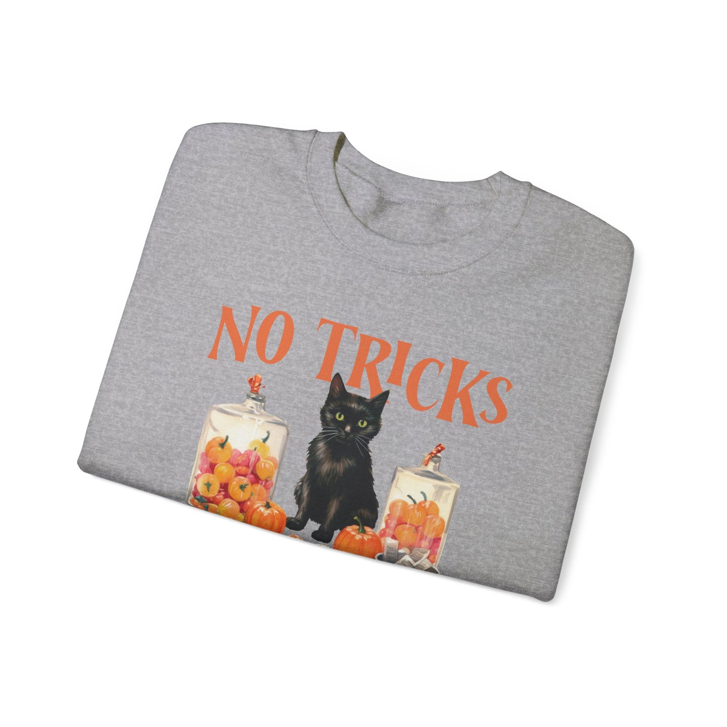 No Tricks Just Treats Sweatshirt Vintage 1950s Halloween Sweater Halloween Party Sweatshirt Retro Halloween Fall Sweater Funny Cat Lover