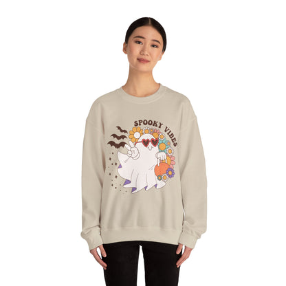 Spooky Vibes Halloween Sweatshirt Retro Groovy Ghost Sweater Groovy Halloween Sweater Retro Spooky Season Apparel Cute Spooky Vibes Ghost