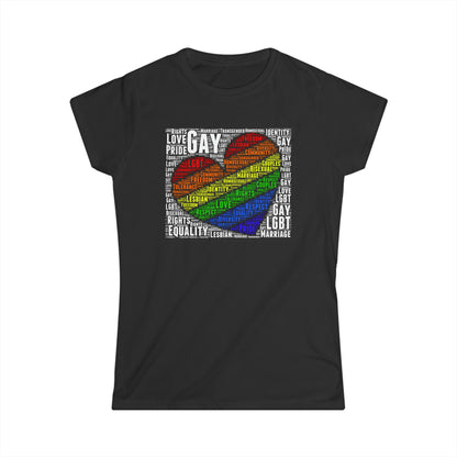 Women's LGBTQ Lesbian Gay Pride Word Cloud T-Shirt, Proud Love Support Gift, Rainbow Heart Apparel,Unique Pride Month t shirt