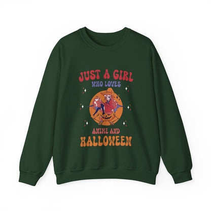 Anime Halloween Sweatshirt Just a girl who loves Anime and Halloween Fall Sweater Cute Lofi Crewneck Halloween Apparel Manga Fan Women Gift