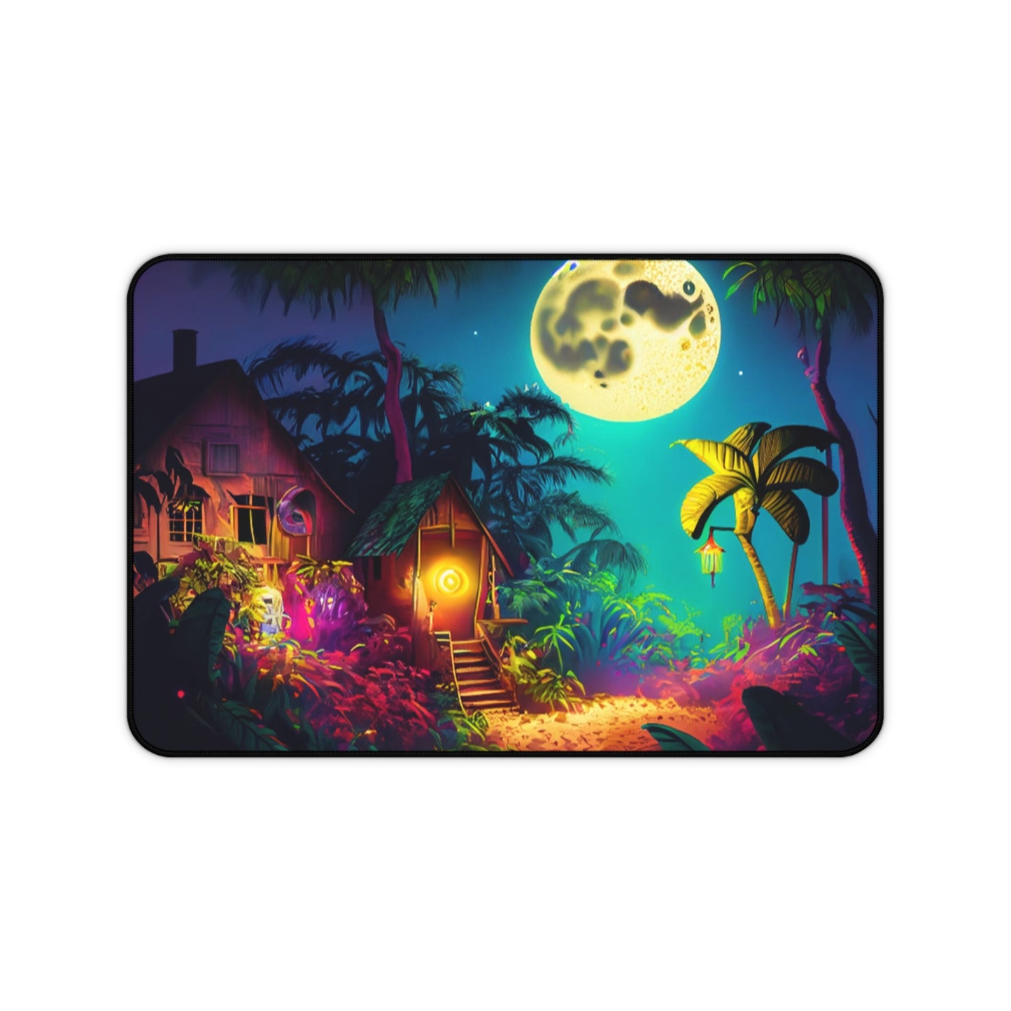 Retro Halloween Desk Mat Haunted House Office Desk Accessory Whimsigoth Large Mouse Pad Full Moon Desk Pad XL Tropical Neon Gaming Mousepad