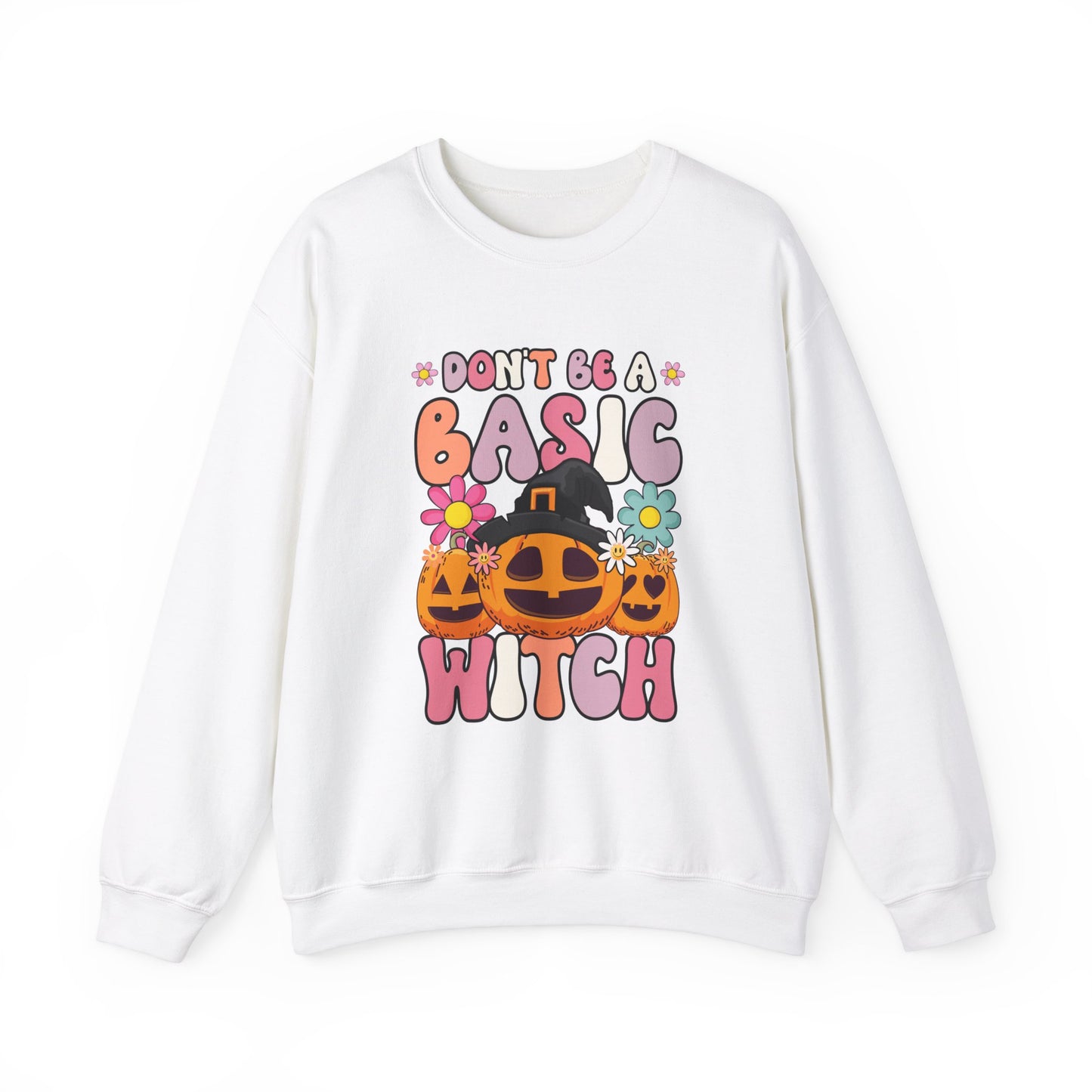 Don't Be a Basic Witch Sweatshit Retro Halloween Sweater Groovy Halloween Witch Sweat Spooky Season Apparel Crewneck Halloween Women Gift