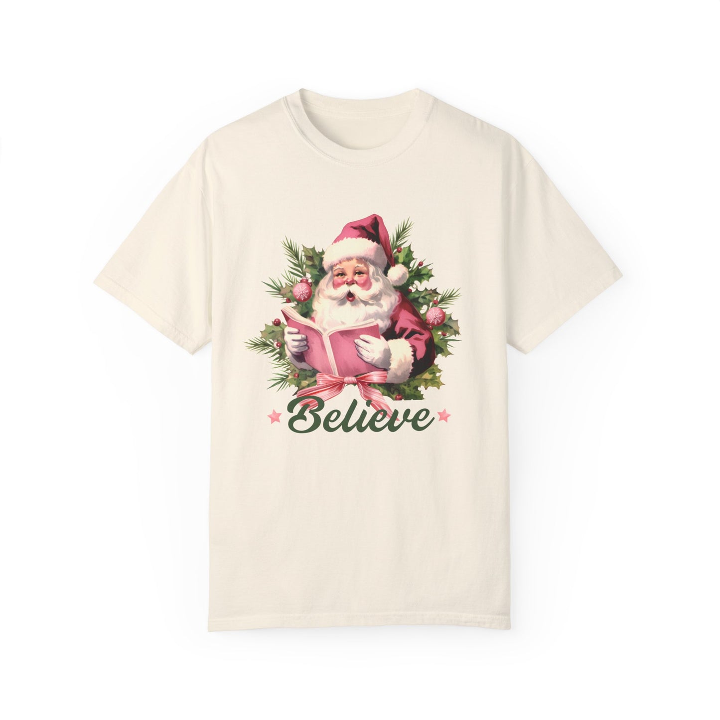 Comfort Colors® Believe Christmas Shirt 1950s Vintage Pink Santa Tshirt Vintage Christmas Believe T-shirt Retro Christmas Party Tee Believe