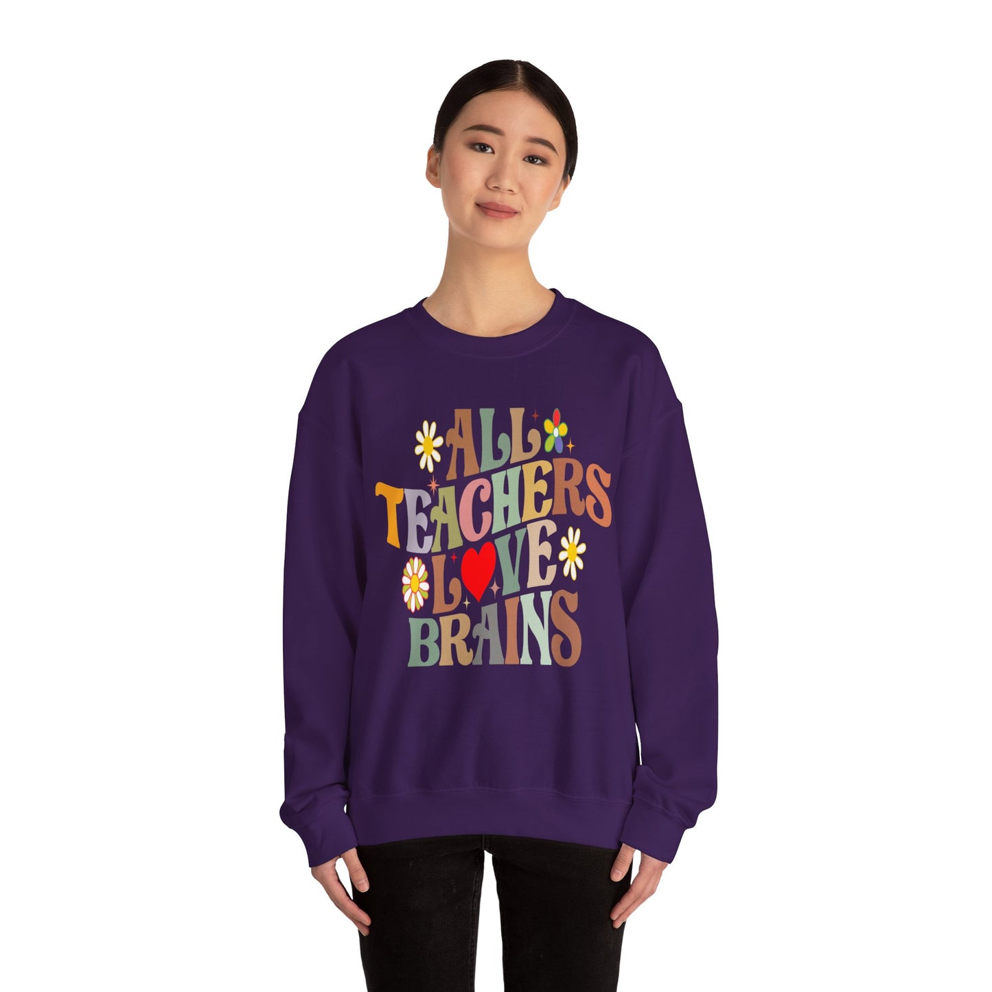 All Teachers Love Brains Halloween Sweatshirt Teacher Halloween Sweater Retro Halloween Sweatshirt Groovy Teacher Fall Season Apparel