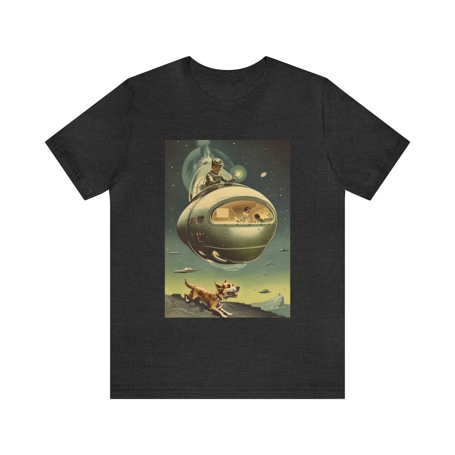 Funny Spaceship Dog UFO Shirts Unique Flying Saucer Weird Cool Gift Retro Vintage Graphic UAP tshirt Galaxy Dog Unisex T-Shirt Dog Lover Tee