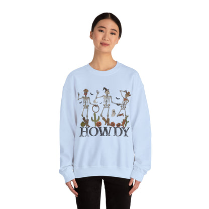 Howdy Cowboy Skeleton Sweatshirt Funny Halloween Sweater Retro Halloween Sweatshirt Western Halloween Party Outfit Rodeo Dancing Skeleton