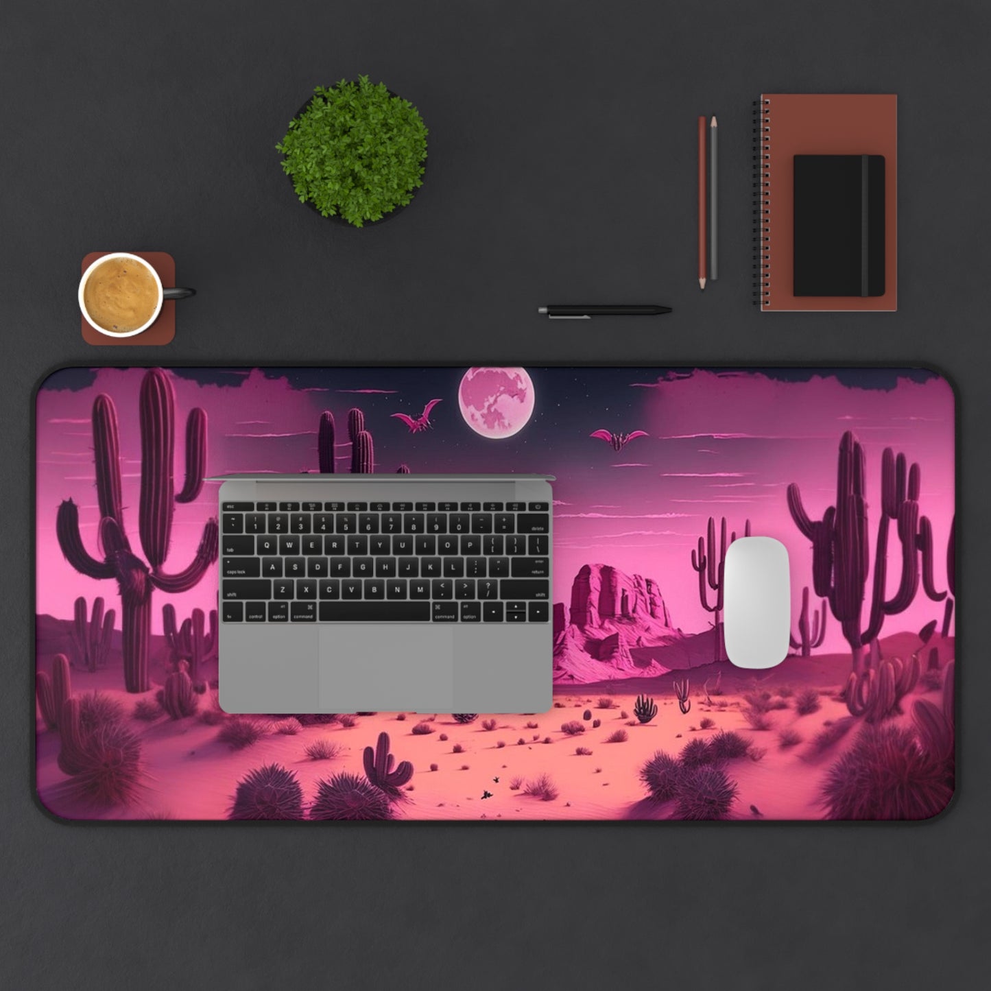 Western Halloween Desk Mat Spooky Office Desk Accessories Pink Desert Mouse Pad Creepy Bats Desk Pad Large Gaming Mousepad XL Unique Gift