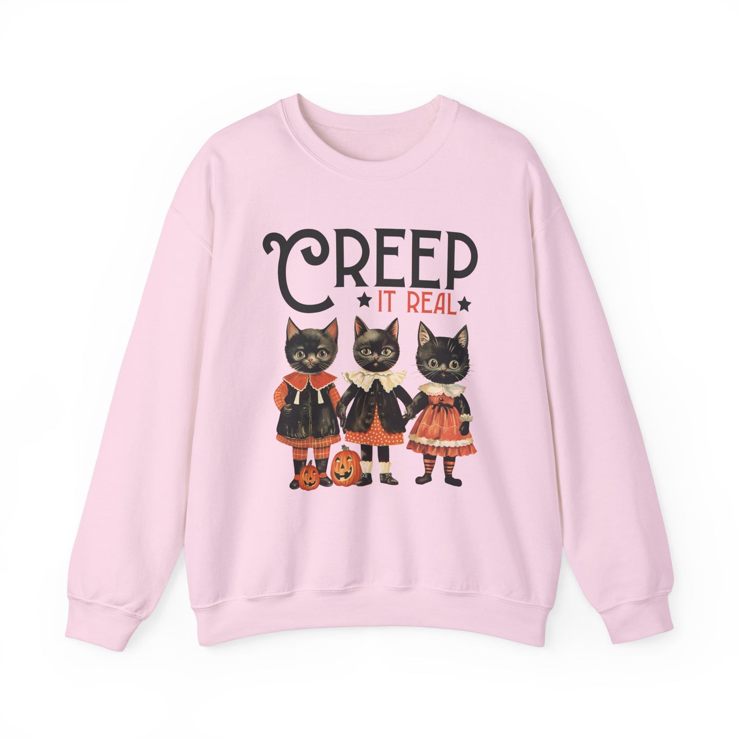 Creep It Real Sweatshirt Vintage 1950s Halloween Sweater Retro Halloween Sweatshirt Funny Black Cats Halloween Apparel Fall Season Cat Lover