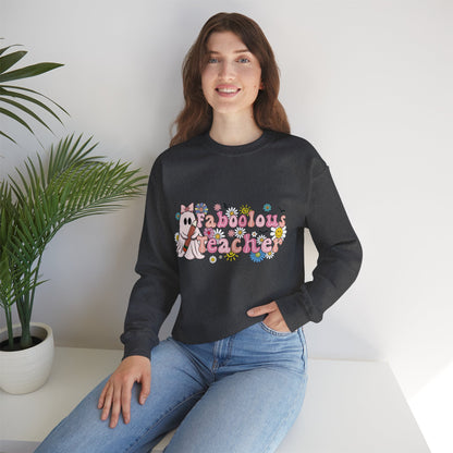 Fabulous Teacher Sweatshirt Halloween Teacher Sweater Retro Groovy Ghost Teacher Pullover Sweater Spooky Season Ghost Teacher Halloween Gift