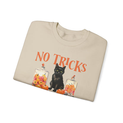 No Tricks Just Treats Sweatshirt Vintage 1950s Halloween Sweater Halloween Party Sweatshirt Retro Halloween Fall Sweater Funny Cat Lover