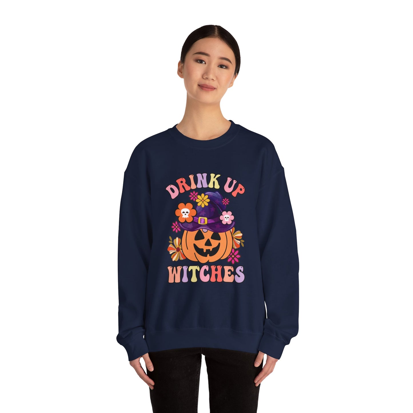 Drink Up Witches Sweatshirt Funny Halloween Retro Halloween Party Sweater Groovy Sweatshirt Witches Halloween Outfit Group Halloween Sweater