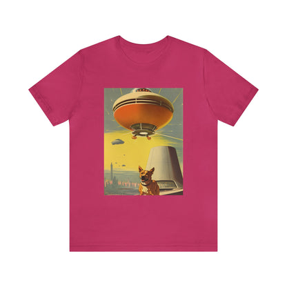 Funny Spaceship Dog UFO Shirts Retro Vintage Graphic UAP tshirt Dog Lover Tee Weird Cool Gift Galaxy Dog Unisex T-Shirt Unique Flying Saucer