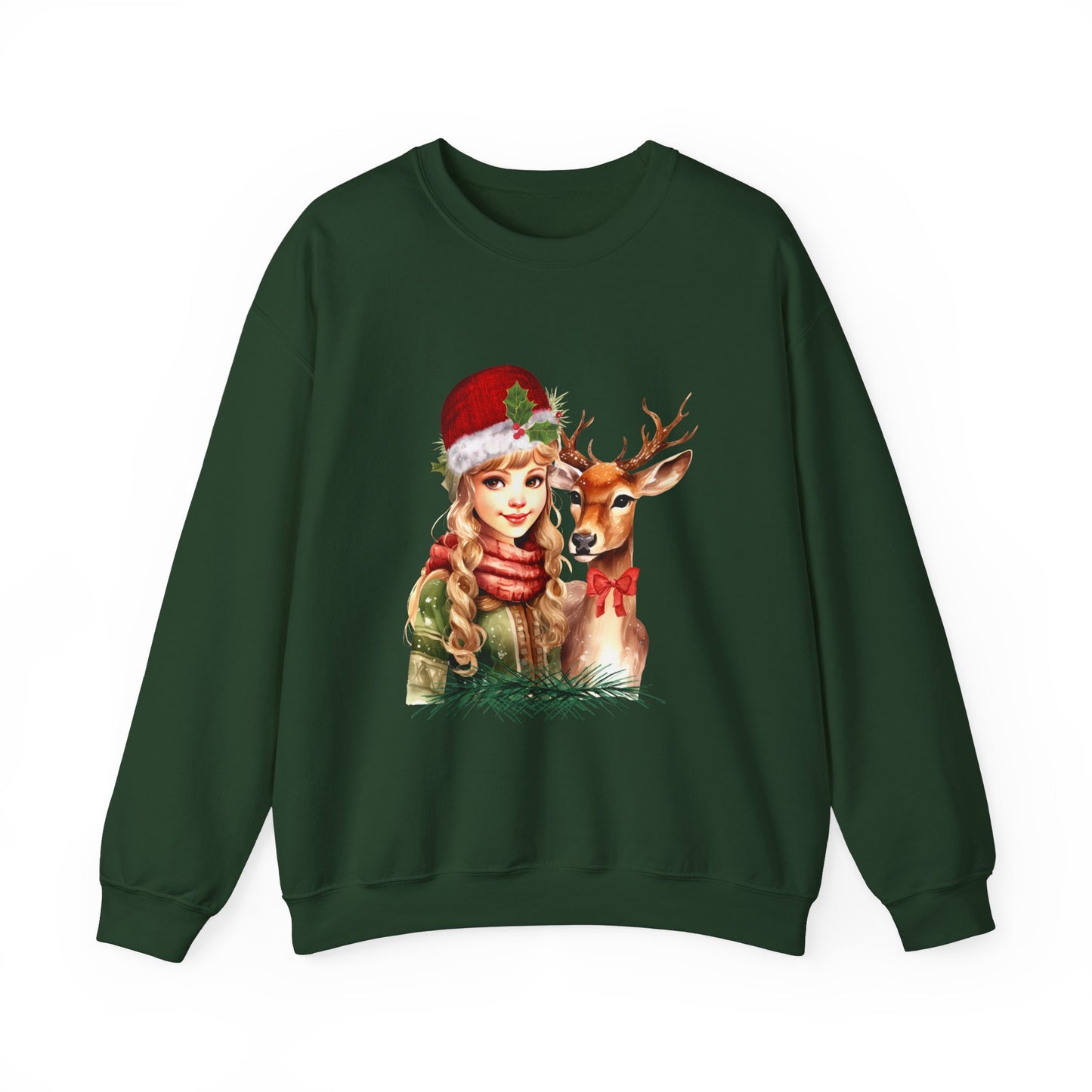 Vintage Reindeer Christmas Sweatshirt Retro Christmas Sweater Vintage Graphic Tee Vintage 1950s Girl and Reindeer Sweater Rudolph Crewneck