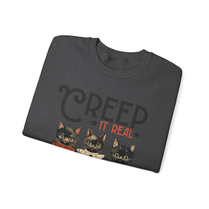 Creep It Real Sweatshirt Vintage 1950s Halloween Sweater Retro Halloween Sweatshirt Funny Black Cats Halloween Apparel Fall Season Cat Lover