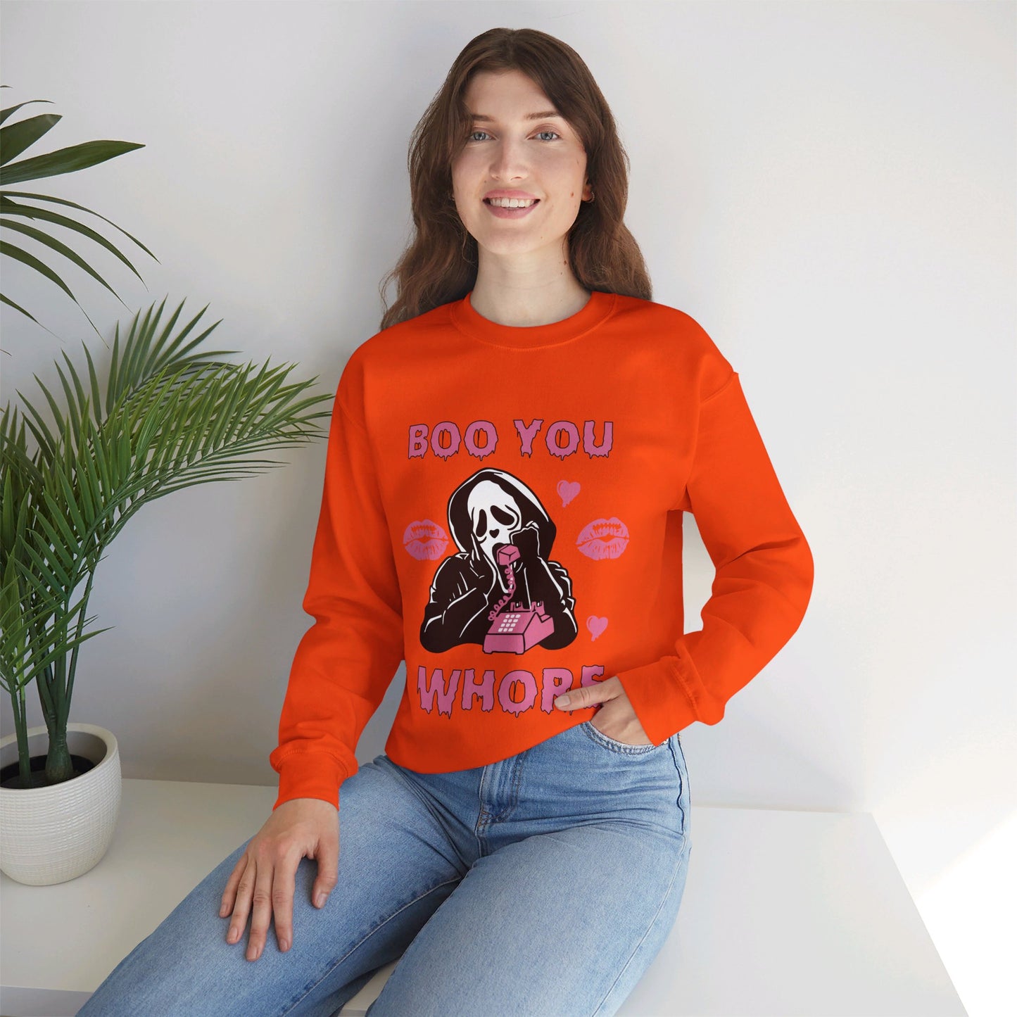 Boo You Whore Sweatshirt Funny Halloween Sweater Spooky Season Sweatshirt Horror Movie Halloween Outfit Ghostface Valentine Sweatshirt Gift