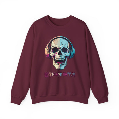 Retro Halloween Sweatshirt Groovy Skull Headphones Crewneck Vintage Fall Sweater 1970s Halloween Apparel Funny Unique Novelty Unisex Gift