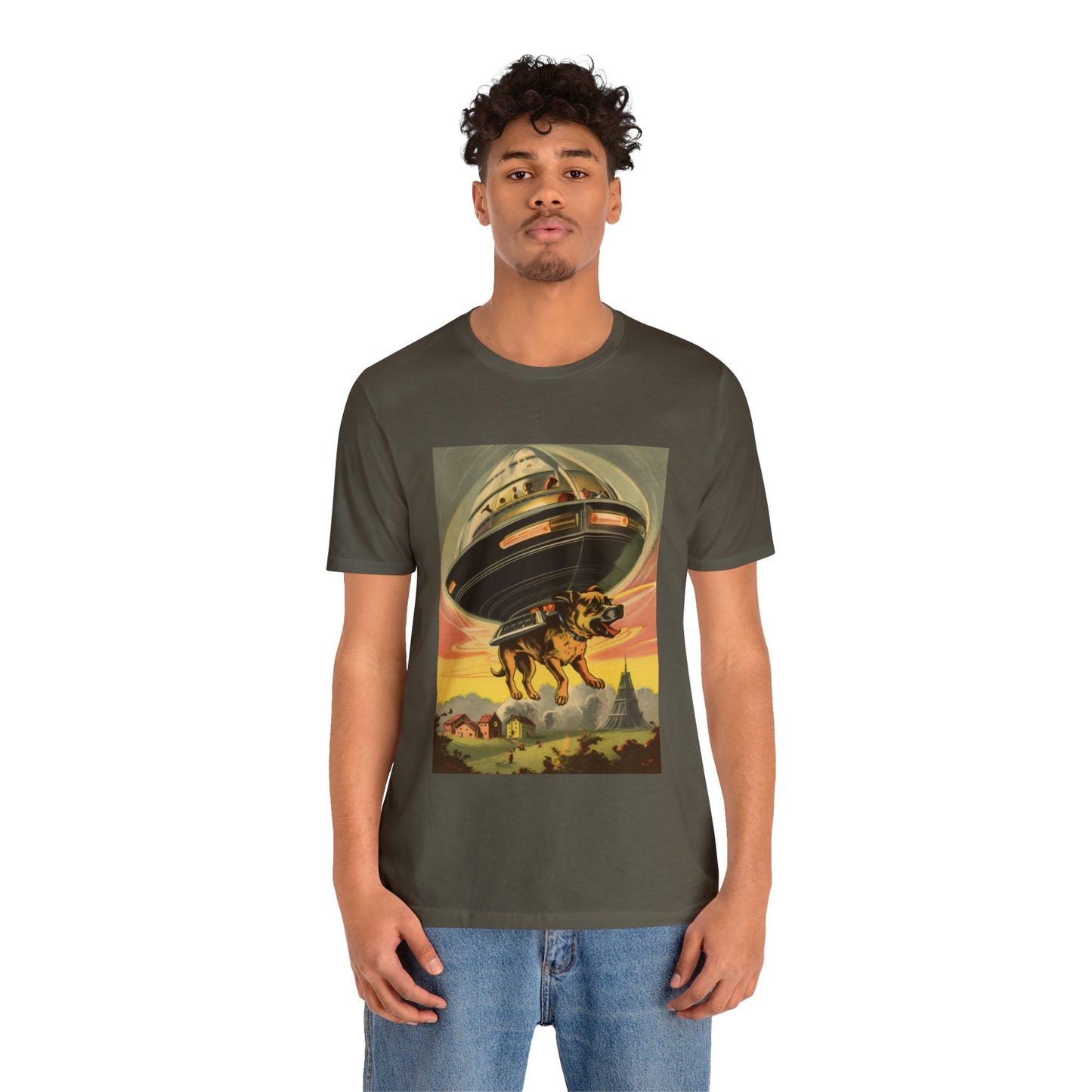 Funny Spaceship Dog UFO Shirts Unique Flying Saucer Retro Vintage Graphic UAP tshirt Galaxy Dog Unisex T-Shirt Dog Lover Tee Weird Cool Gift