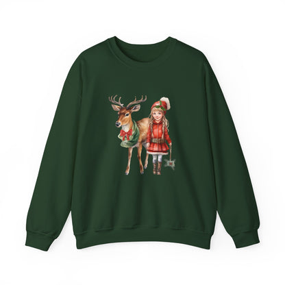 Vintage Reindeer Christmas Sweatshirt 50s Vintage Graphic Tee Vintage Retro Christmas Sweater 1950s Girl and Reindeer Sweat Rudolph Crewneck