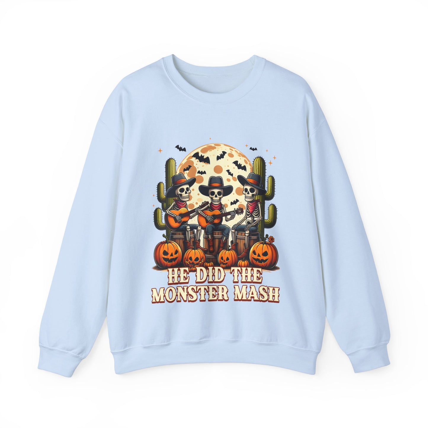 He Did The Monster Mash Sweatshirt Funny Western Halloween Sweater Vintage Skeleton Cowboy Band Funny Fall Pumpkin Sweatshirt Halloween Gift