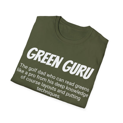 Funny Golf Dad's Mens Softstyle T-shirt, "Green Guru", Father's Day Gift, Humorous Unique Novelty Apparel Present