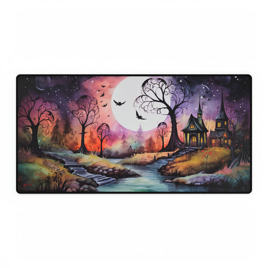 Watercolor Halloween Desk Mats Fun Whimsigoth Office Desk Accessories Vintage Haunted House Mouse Pads Boho Chic Desk Pads Unique Gift Idea