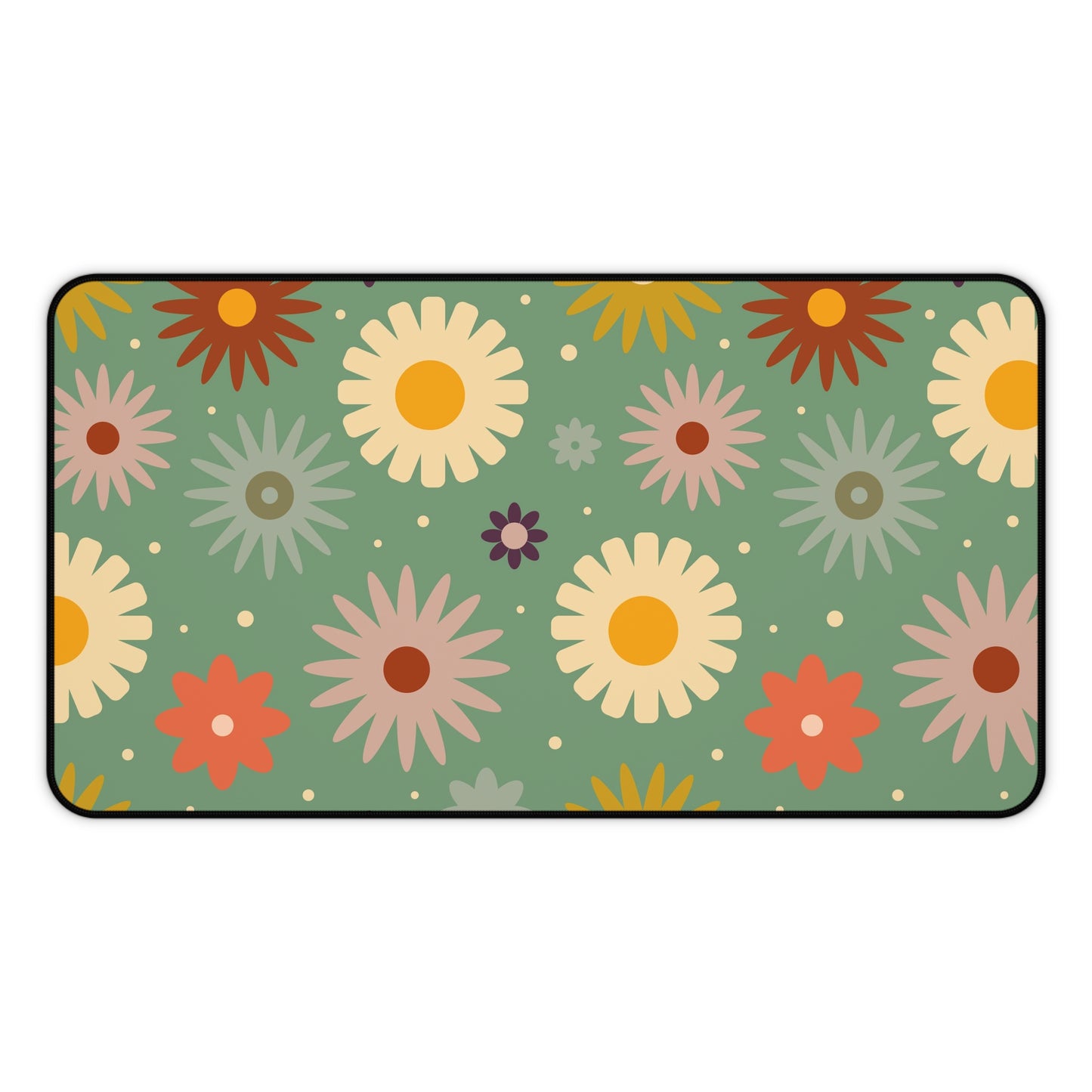 Retro Floral Desk Mat 60s 70s Groovy Hippie Flower Power Office Desk Accessories Vintage Mouse Pad Funky Boho Chic Desk Pad Gift Idea Ladies