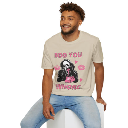 Boo You Whore Unisex T-shirt Funny Halloween T-shirt Spooky Season TShirt Horror Movie Halloween Outfit Ghostface Valentine T-Shirt Gift 2