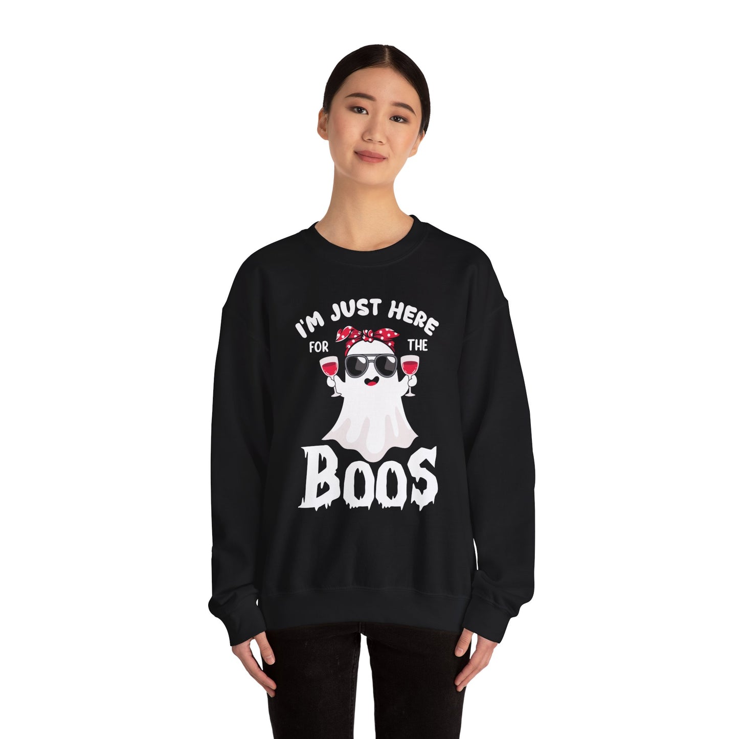 I'm Just Here For The Boos Sweatshirt Funny Halloween Sweater Ghost Holding Wine Sweatshirt Halloween Outfit Spooky Season Wine Lover Gift