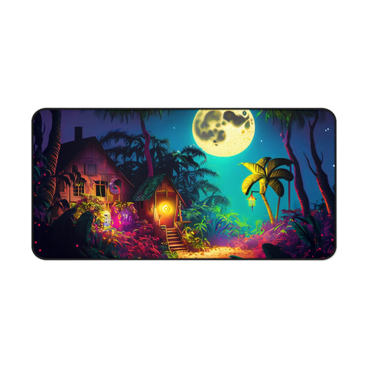 Retro Halloween Desk Mat Haunted House Office Desk Accessory Whimsigoth Large Mouse Pad Full Moon Desk Pad XL Tropical Neon Gaming Mousepad