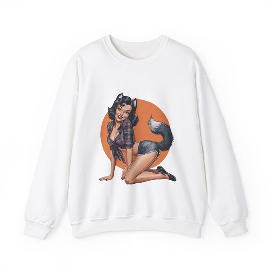 Werewolf Pin-Up Girl Sweatshirt Halloween Werewolf Girl Sweater Retro Pin Up Girl Wolf Pullover Sweat Vintage Werewolf Pinup Girl Woman Gift