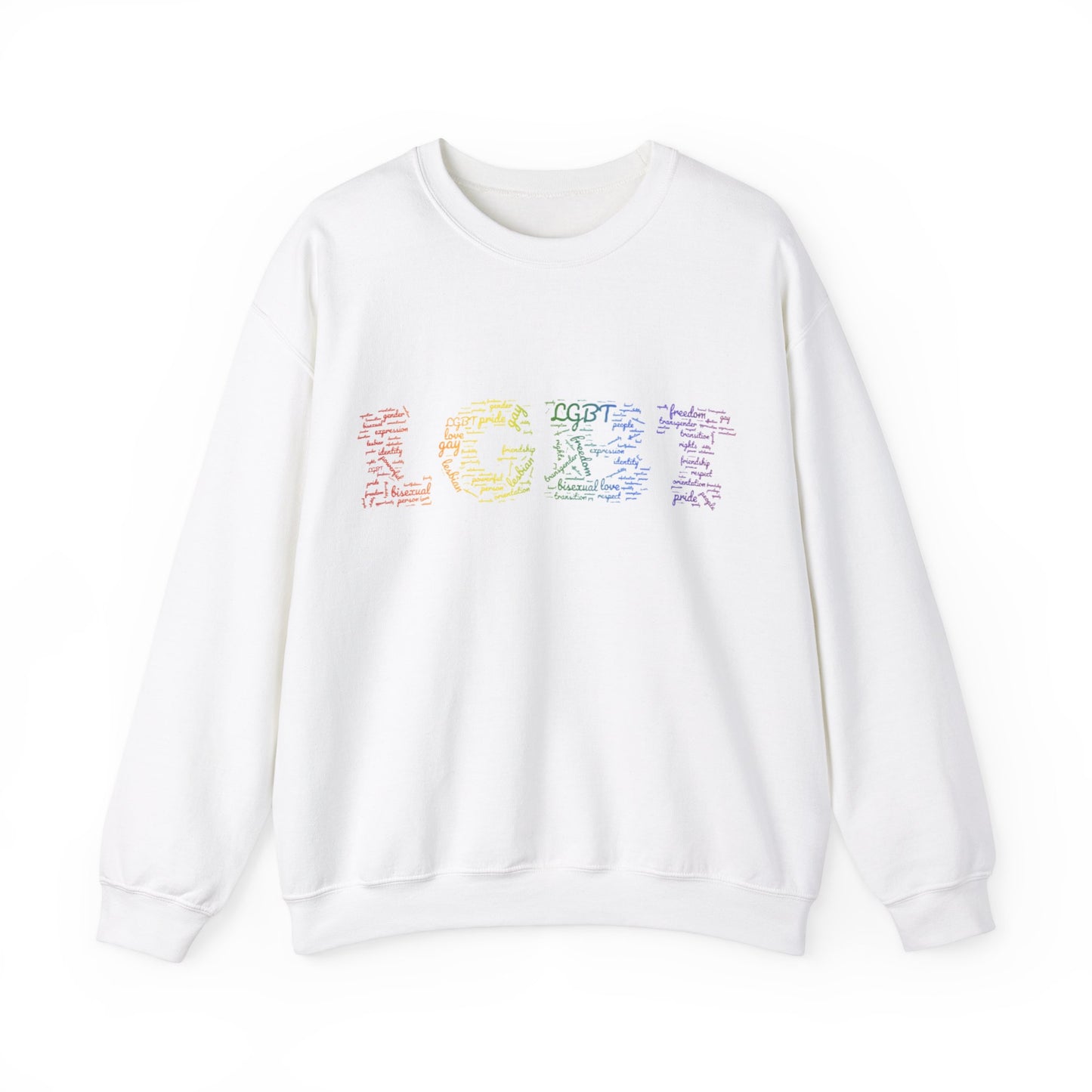 LGBT Unisex Crewneck Sweatshirt Lesbian Gay Pride Word Cloud Sweater Proud Support Gift Unique Pride Month Apparel Clothing