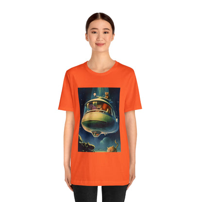 Funny Spaceship Cat UFO Shirts Unique Flying Saucer Retro Vintage Graphic UAP tshirt Galaxy Cat Unisex T-Shirt Cat Lover Tee Weird Cool Gift