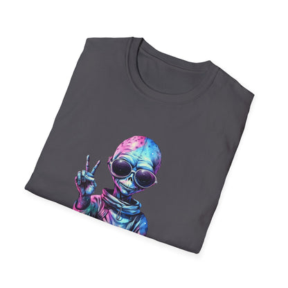 Psychedelic Retro Alien T-Shirt Graphic Art Unisex tshirt Funny UFO Lover Tee UAP Shirts Weird Cool Gift Alien Outer Space Galaxy Peace Out