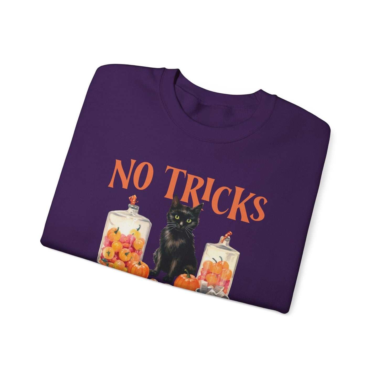 No Tricks Just Treats Sweatshirt Vintage 1950s Halloween Sweater Halloween Party Sweatshirt Retro Halloween Fall Sweater Funny Cat Lover