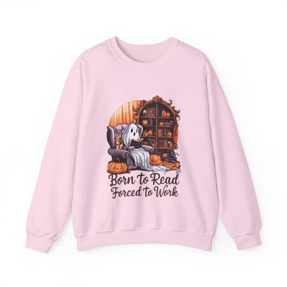 Born To Read Forced To Work Sweatshirt Funny Halloween Ghost Reading Book Sweater Book Addict Gift Book Lover Pullover Sweater Librarian Gift 2